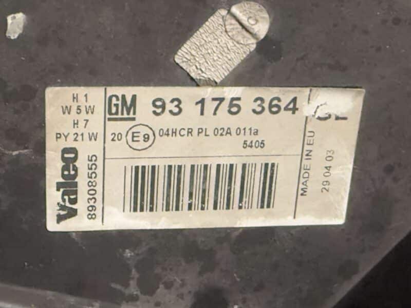 Original gebraucht Scheinwerfer Hauptscheinwerfer Vorne Links OPEL MERIVA 2003. Oe-Teilenummer: 93175364, 89308555, 93175364