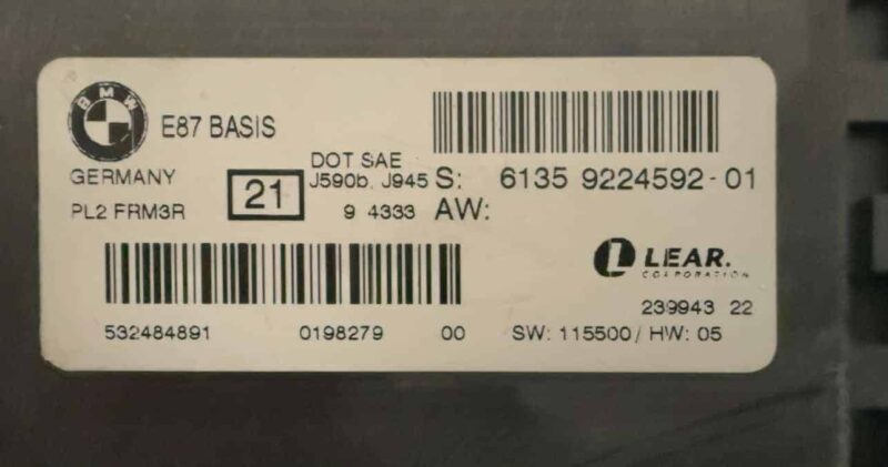 Original gebraucht Beleuchtung Steuergerät FRM Modul BMW 116i E87 2009. Oe-Teilenummer: 6135922459201, 532484891, 61359224592