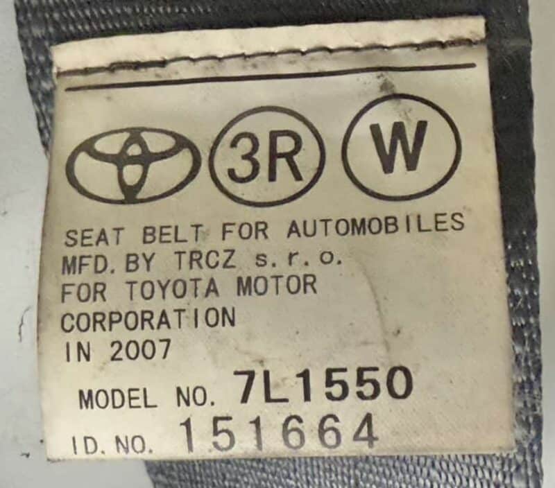 Original gebraucht Sicherheitsgurt Hinten Rechts TOYOTA Verso 2008. Oe-Teilenummer: 7L1550, 7L1550