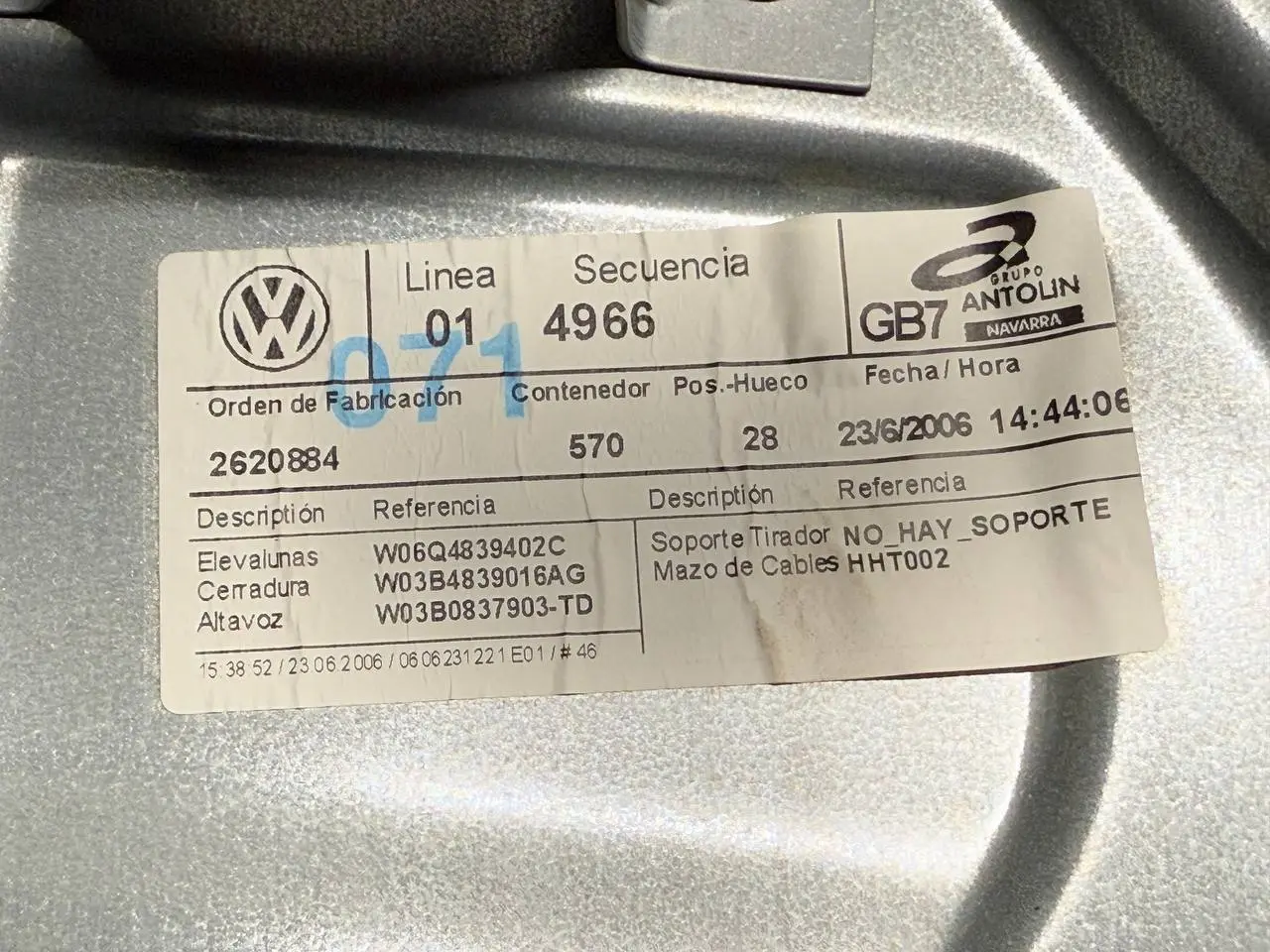 Fensterheber Fensterhebermechanismus rechts VW Polo 9N1 1,2L 2002 W06Q4839402C