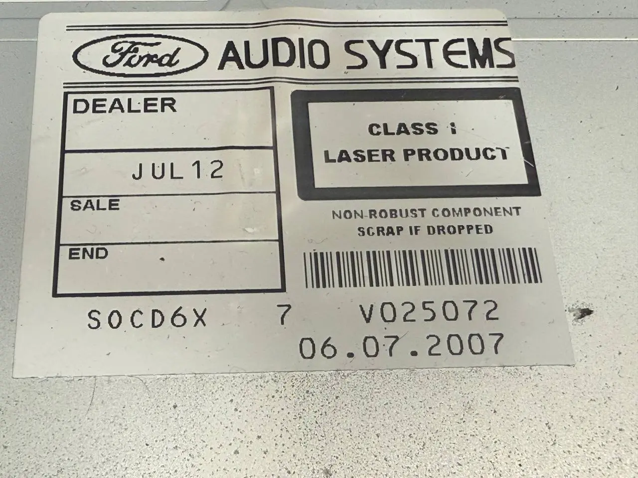 Audiosystem Sony Radio CD FORD Mondeo CA2 2.0L TDCi 2008 VP6M2F18C821FA