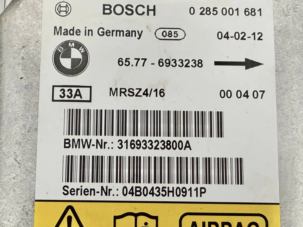 Airbag-Steuergerät 320D 3FL Touring BMW 320D E46 3FL Touring 2004 0285001681