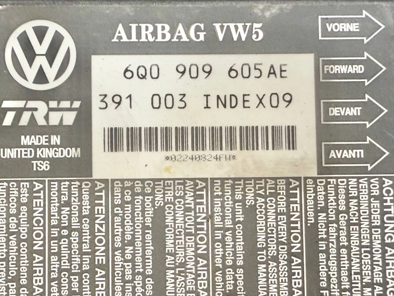 Airbagsteuergerät Steuergerät Aufprallsensor Seat Ibiza 6L 1.4 2003 6Q0909605AE