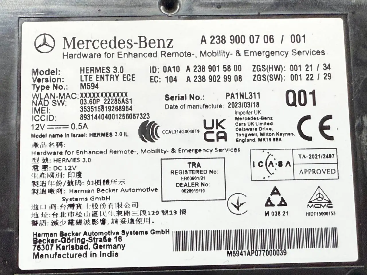 Kommunikationsmodul Benz Mercedes Benz W907 Sprinter 311 CDI 2023 A2389000706