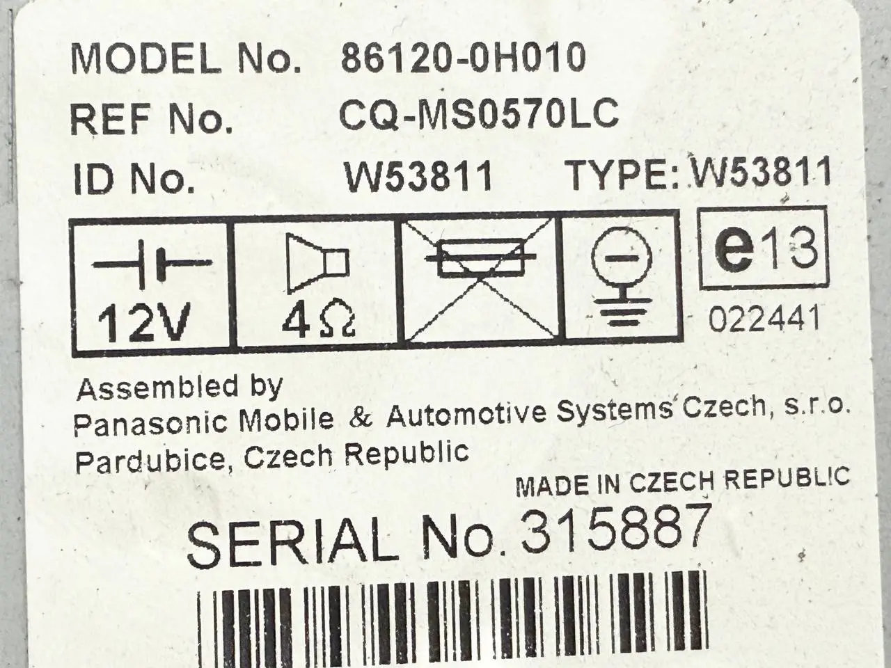 Radio Autoradio CD- Aygo 107 Citroen C1 Peugeot 107 1.0L 2008 861200H010